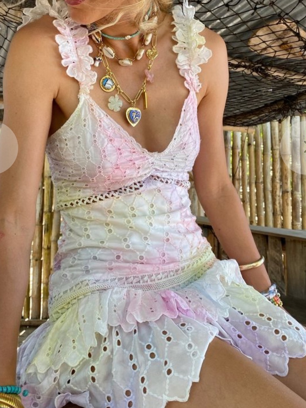 LoveShackFancy Desra Silk Mini Dress Candyland Hand Dye - Picture 4 of 10